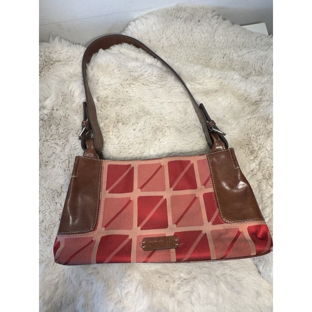 Liz‎ Claiborne Cherry Red Cognac Tan Plaid Shoulder Bag Academic Prep Old Money